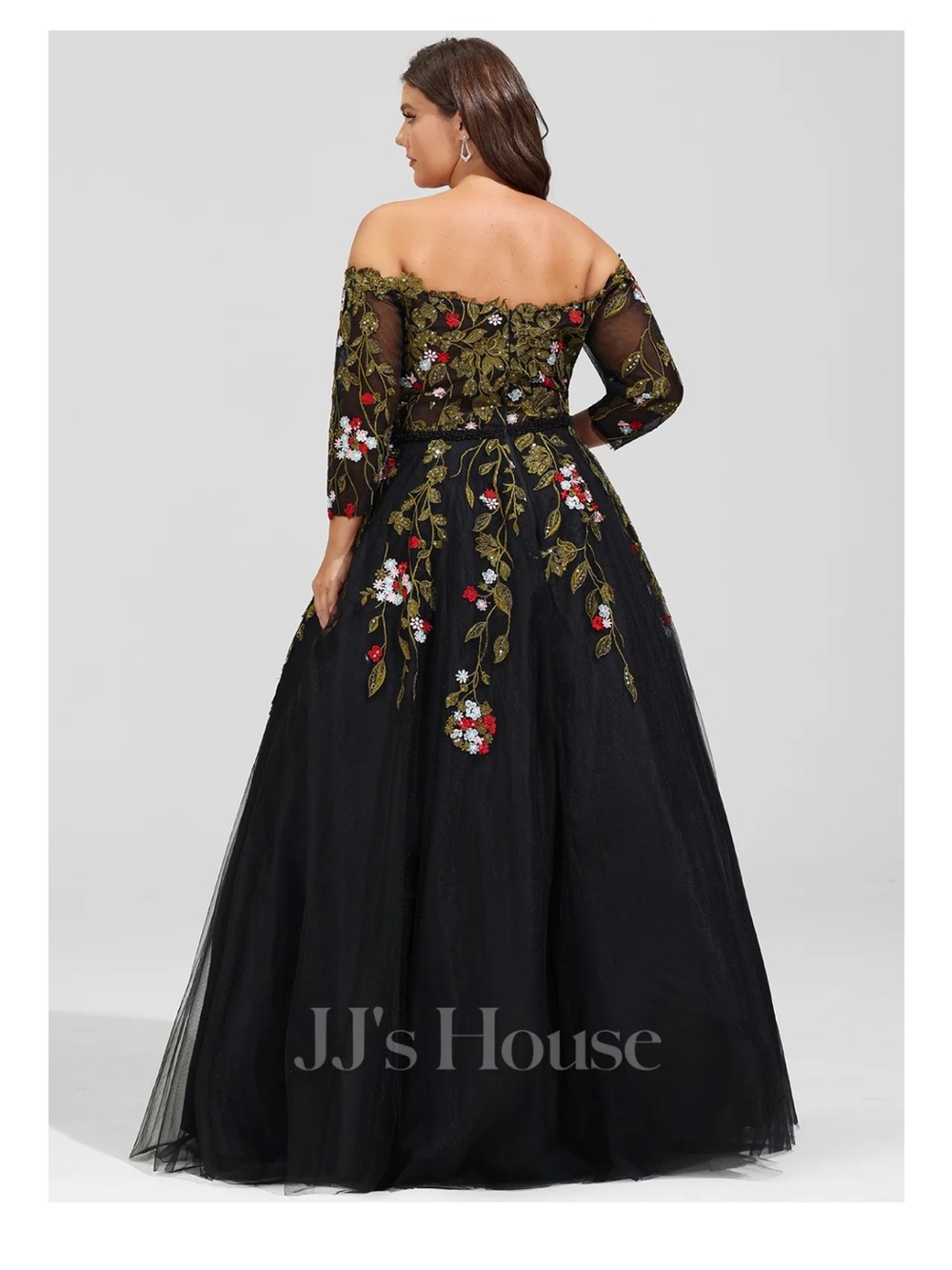 JJs House Black Off-Shoulder Embroidered Evening Dress Plus Size 22 W - Picture 2 of 12